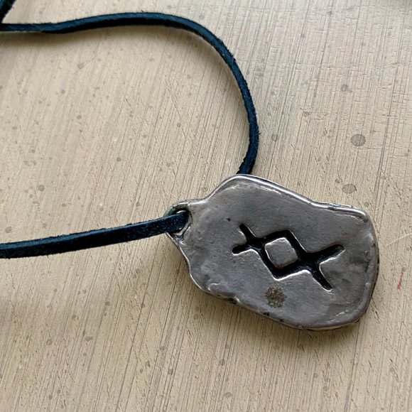 Ing Rune Pewter Fertility Viking Amulet Charm Pendant with Leather Cord - Picture 6 of 6